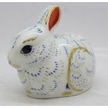 A Royal Crown Derby Collectors Guild bunny paperweight, gold stopper, with box, 7cm