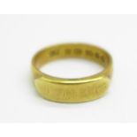 A 22ct gold ring, Birmingham 1899, 5.4g, K