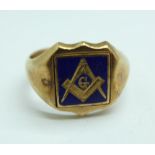 A 9ct gold Masonic ring, Chester 1919, 5.6g, Q