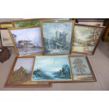 Seven assorted oil paintings