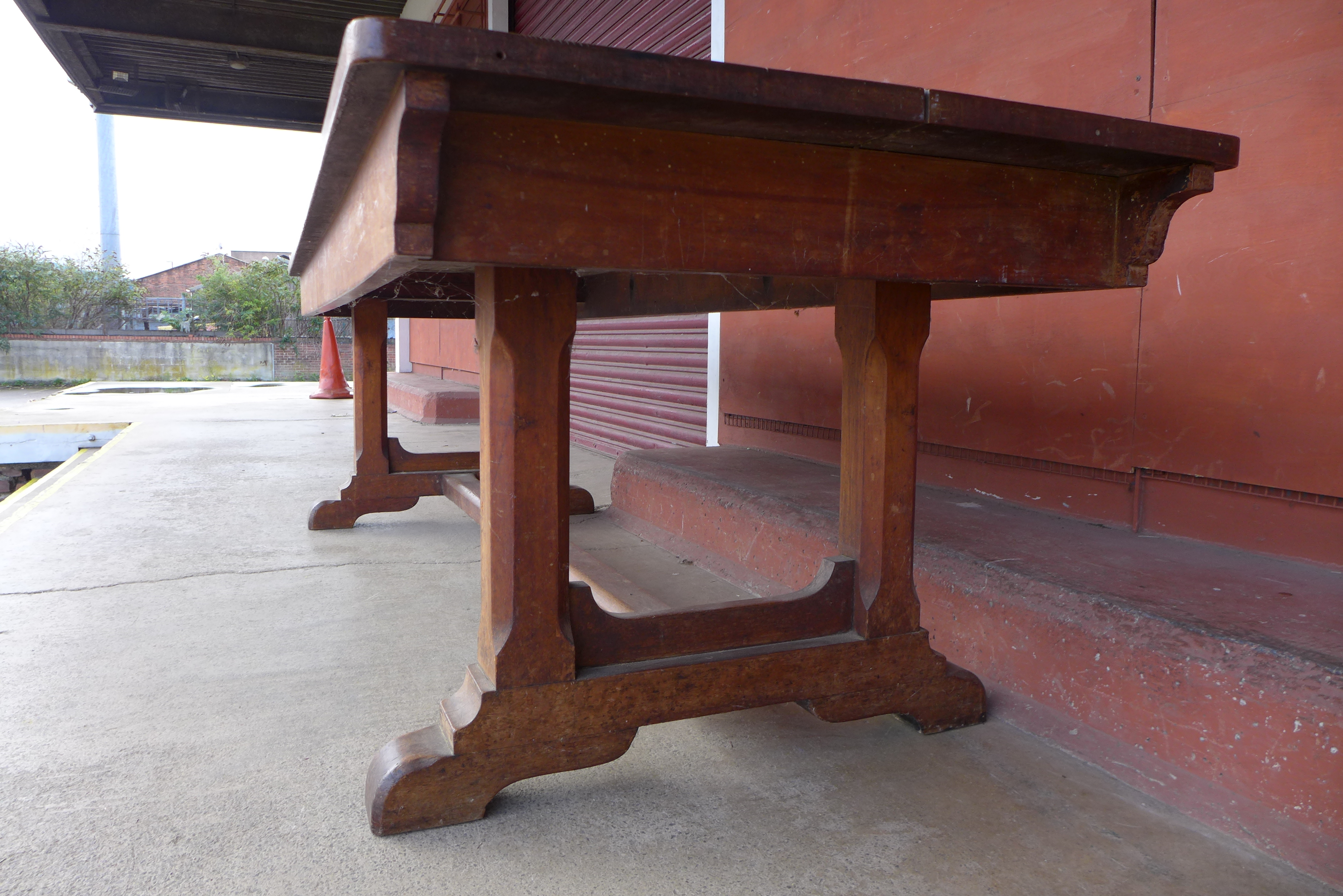 A Victorian Gothic Revival fruitwood refectory table, manner of A.W.N. Pugin, 77cms h, 244cms l, - Image 4 of 4