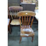 A pair of Victorian beech kitchen chairs