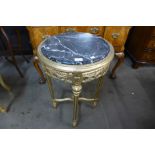 A French style gilt wood and marble topped jardiniere stand