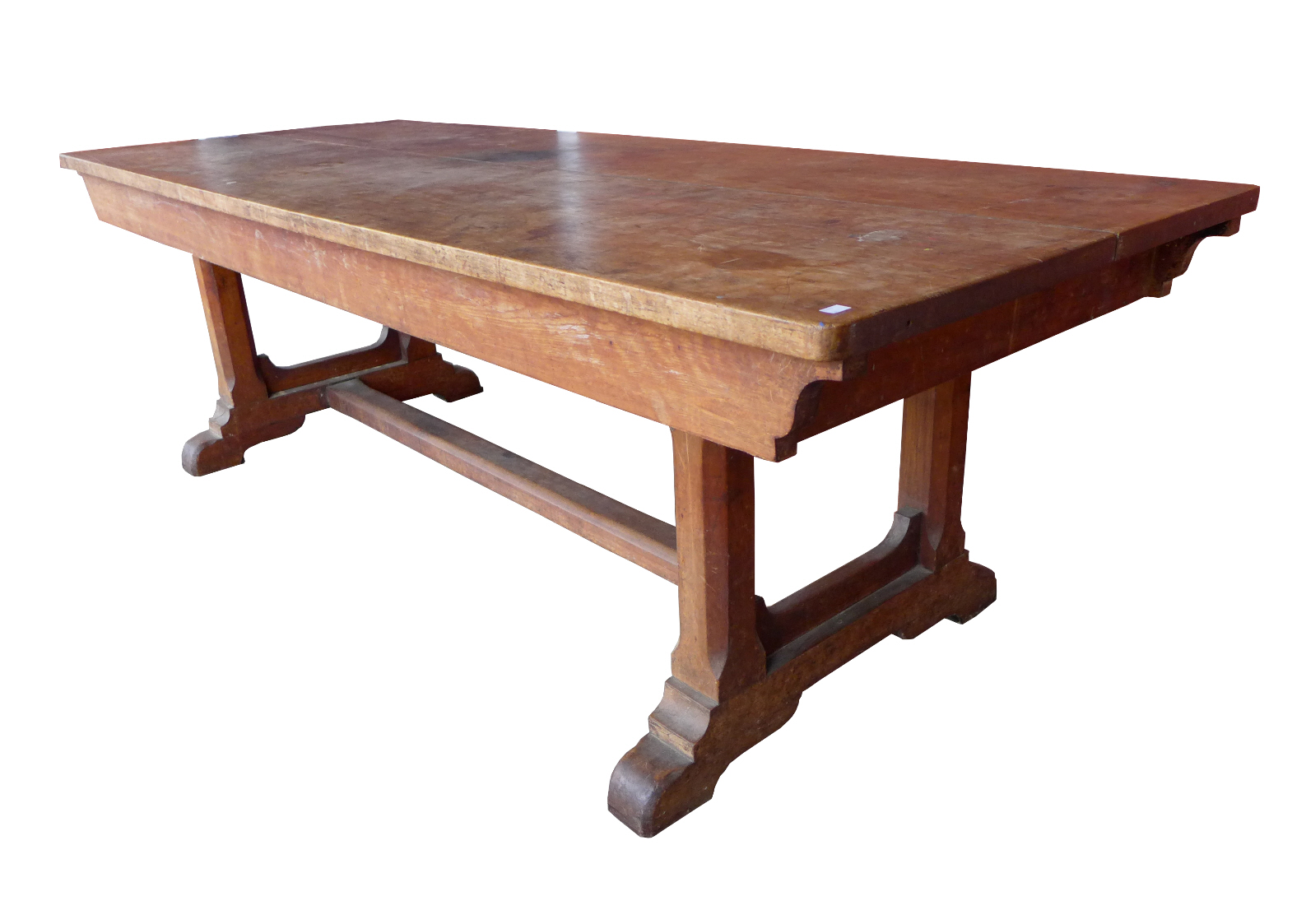 A Victorian Gothic Revival fruitwood refectory table, manner of A.W.N. Pugin, 77cms h, 244cms l,