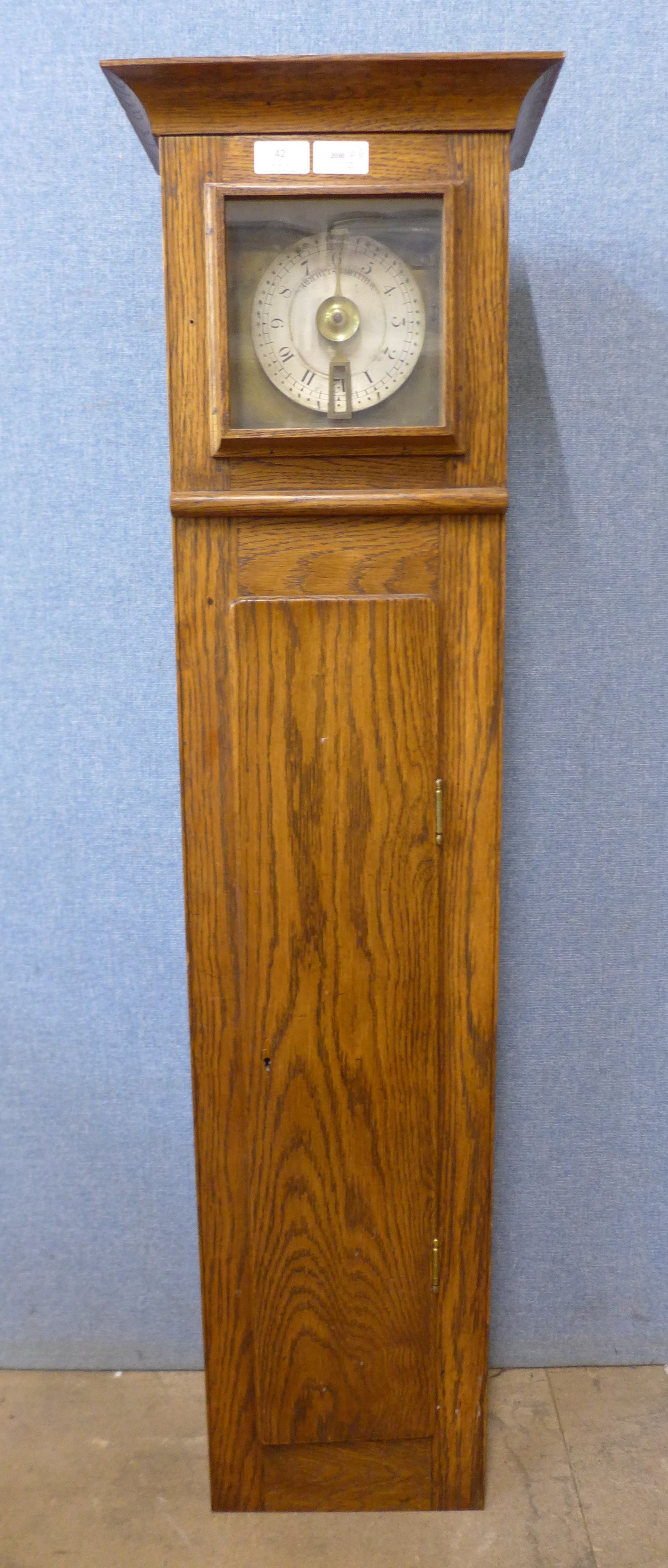 An oak single weight clock, the dial signed Whitehurst, Derby, 117cms h