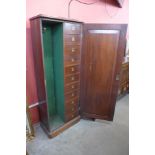 A Victorian mahogany fitted campaign cabinet/wardrobe, 152cms h, 57cms w, 33cms d