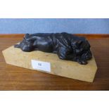 A French style bronze figure of a bull dog, on marble socle, 7cms h x 18cms l