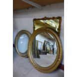 Two gilt framed mirrors and two gilt picture frames