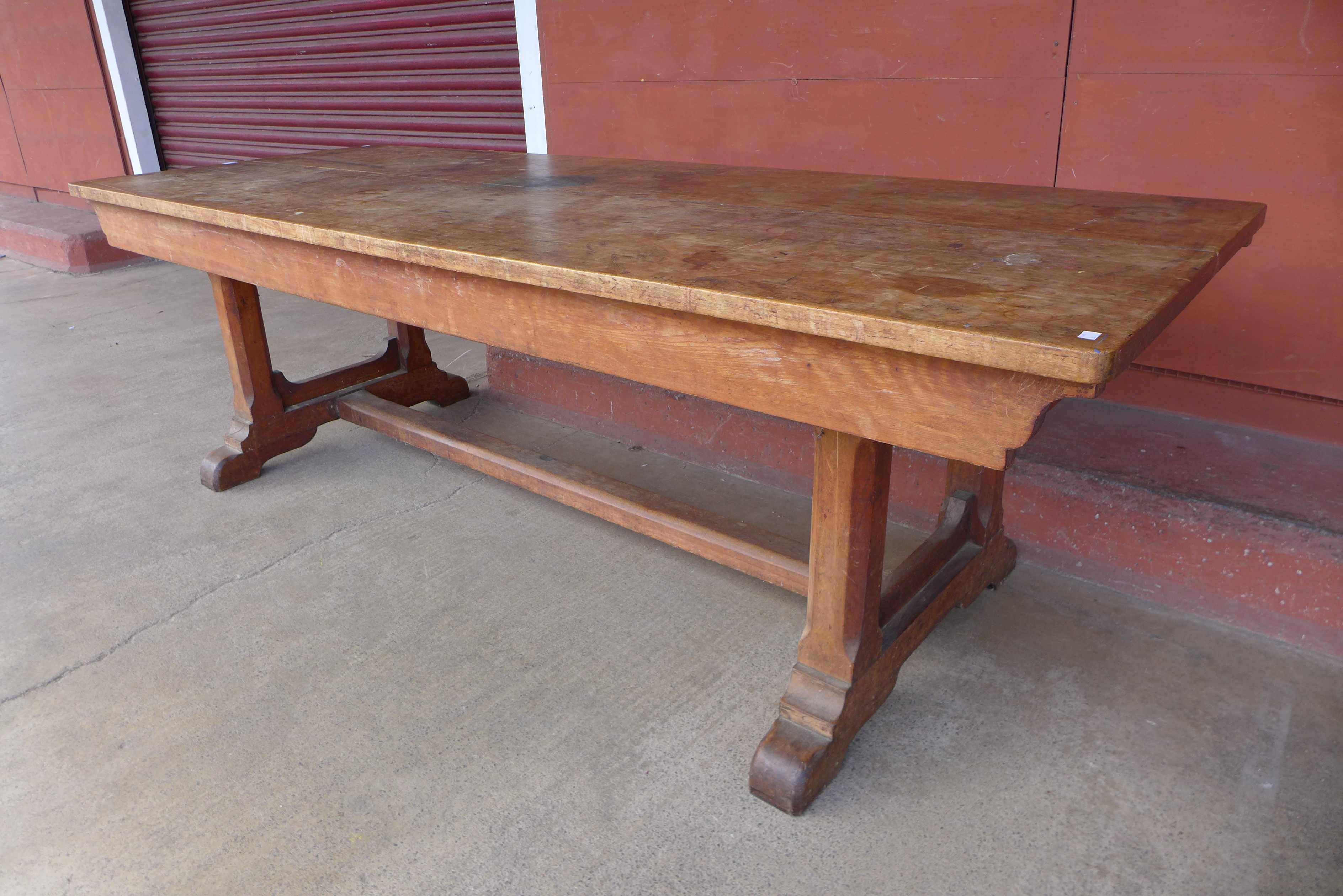 A Victorian Gothic Revival fruitwood refectory table, manner of A.W.N. Pugin, 77cms h, 244cms l, - Image 2 of 4