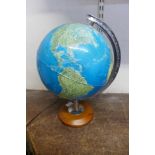 An illuminated terrestrial globe