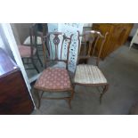 A pair of Edward VII inlaid mahogany bedroom chairs