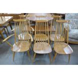 A set of six Ercol Blonde Goldsmith dining chairs