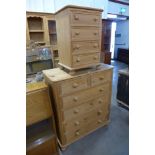 A pine chest of drawers and a bedside chest