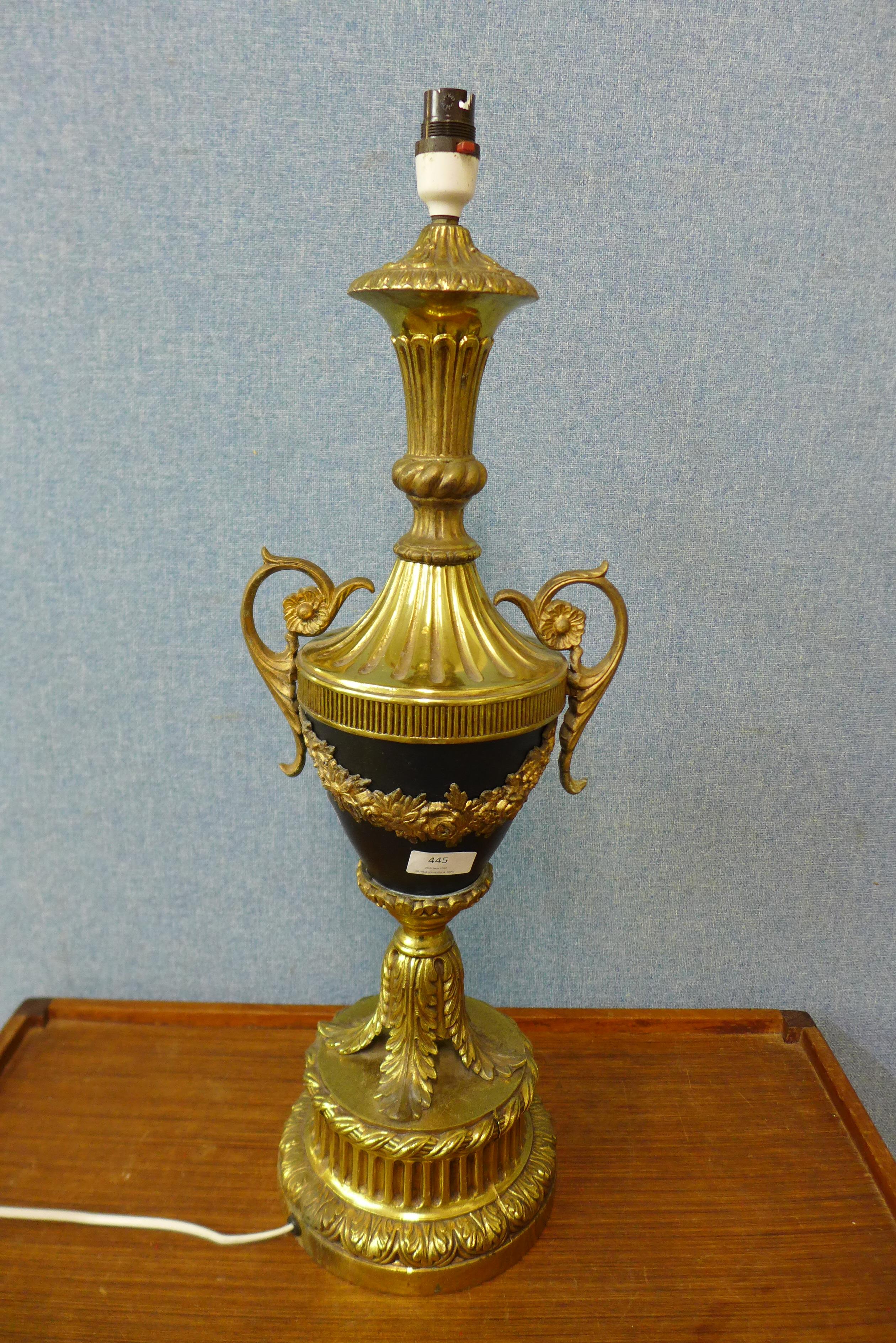 A gilt metal table lamp base