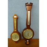 Two mahogany aneroid barometers