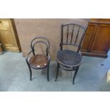 A child's bentwood armchair and another bentwood chair