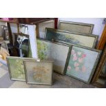 Seven Molly Dowell Batiks screen prints, Floral Studies