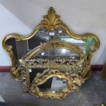 Four gilt framed mirrors, one a/f