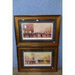 A pair of signed limited edition Raymond Gilronan prints, Parisian street scenes, framed