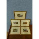 A set of six small coloured prints, Christies New Hall Vault labels verso