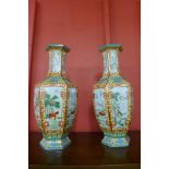 A pair of Chinese famille jaune porcelain vases, 56cms