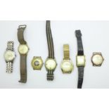 Seven wristwatches including Hudson 23 jewels Date-o-Malic, Junghans and Mudu