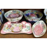 Eight items of Maling Peony Rose and Azalea, and one other Maling blue lustre bowl