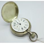 A silver top wind full hunter pocket watch, a/f, the movement marked 'Patented 20 Feb, 1883'