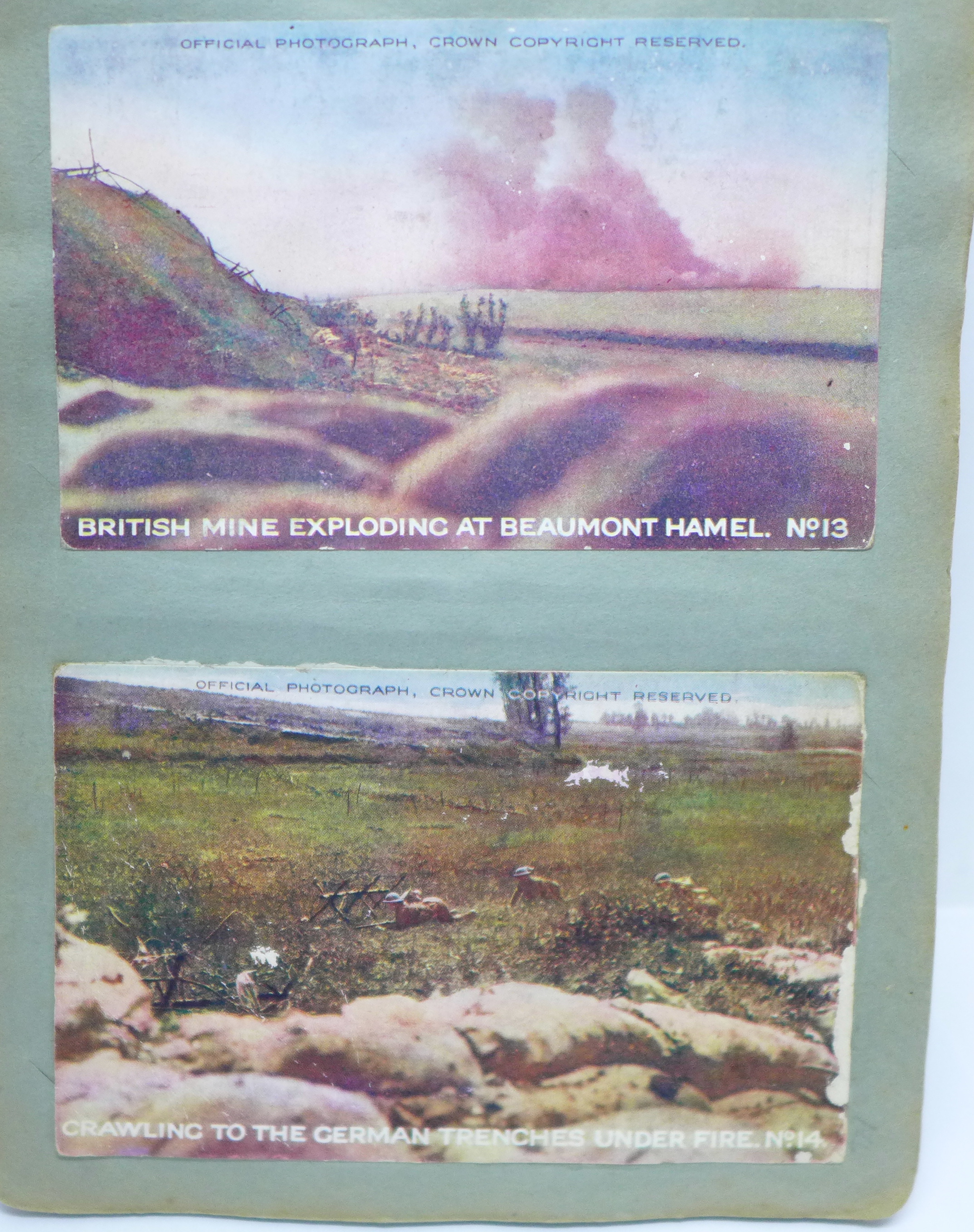 An album of approximately 100 early 20th Century WWI period postcards, mainly WWI related, (stuck - Image 3 of 23