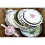 A box of 19th and 20th Century transfer printed china, plates, tea pot and lidded pot including