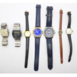 A gentleman's Rotary wristwatch, a digital Citizen quartz and five other watches