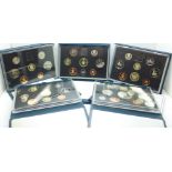 Five Royal Mint UK Proof coin sets, 1980's - 1990's