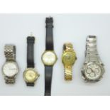 Five wristwatches:- Junghans, Seiko, Ingersoll, Sekonda and one other