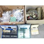 A box of plated cutlery, cased cutlery and a box of brass and mixed metal **PLEASE NOTE THIS LOT