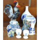 A Jema lustre cockerel, a Royal Copenhagen vase, Coalport egg cups, etc.