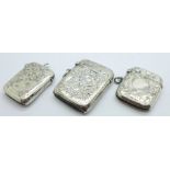 Three silver vesta cases with engraved decorations, all Birmingham 1905, 56g