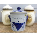 Three Rumtopf storage jars