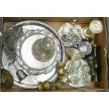 A box of silver plate and other metal wares **PLEASE NOTE THIS LOT IS NOT ELIGIBLE FOR POSTING AND