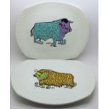 Two Beefeater Steak and Grill Set plates, bull pattern, English Ironstone Pottery Ltd.