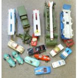 A Corgi Major Toys Erector Vehicle with missile, Carriemore Car Transporter and other die-cast