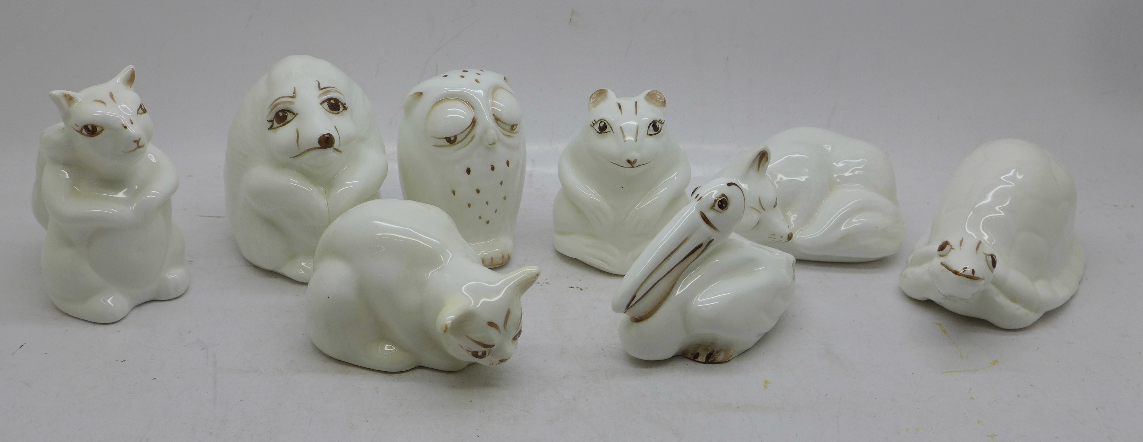 A collection of eight Coalport animals, hedgehog a/f (cracked)