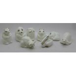 A collection of eight Coalport animals, hedgehog a/f (cracked)