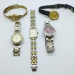 Five lady's wristwatches including Seiko and Rotary