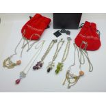 A collection of jewellery including three bracelets and a necklace, two Johnny Loves Rosie necklaces