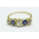 An 18ct gold, old cut diamond and sapphire ring, 2.3g, O