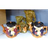 Three Sylvac vases and two double sided Toby jug tea pots **PLEASE NOTE THIS LOT IS NOT ELIGIBLE FOR