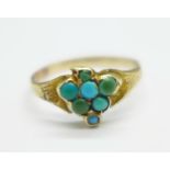 A Victorian yellow metal and turquoise mourning ring, 1.5g, M, tested as 15ct gold