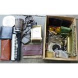 A carriage clock, wallets, cigar case, a half pint mug marked Eagle, Boston, etc.