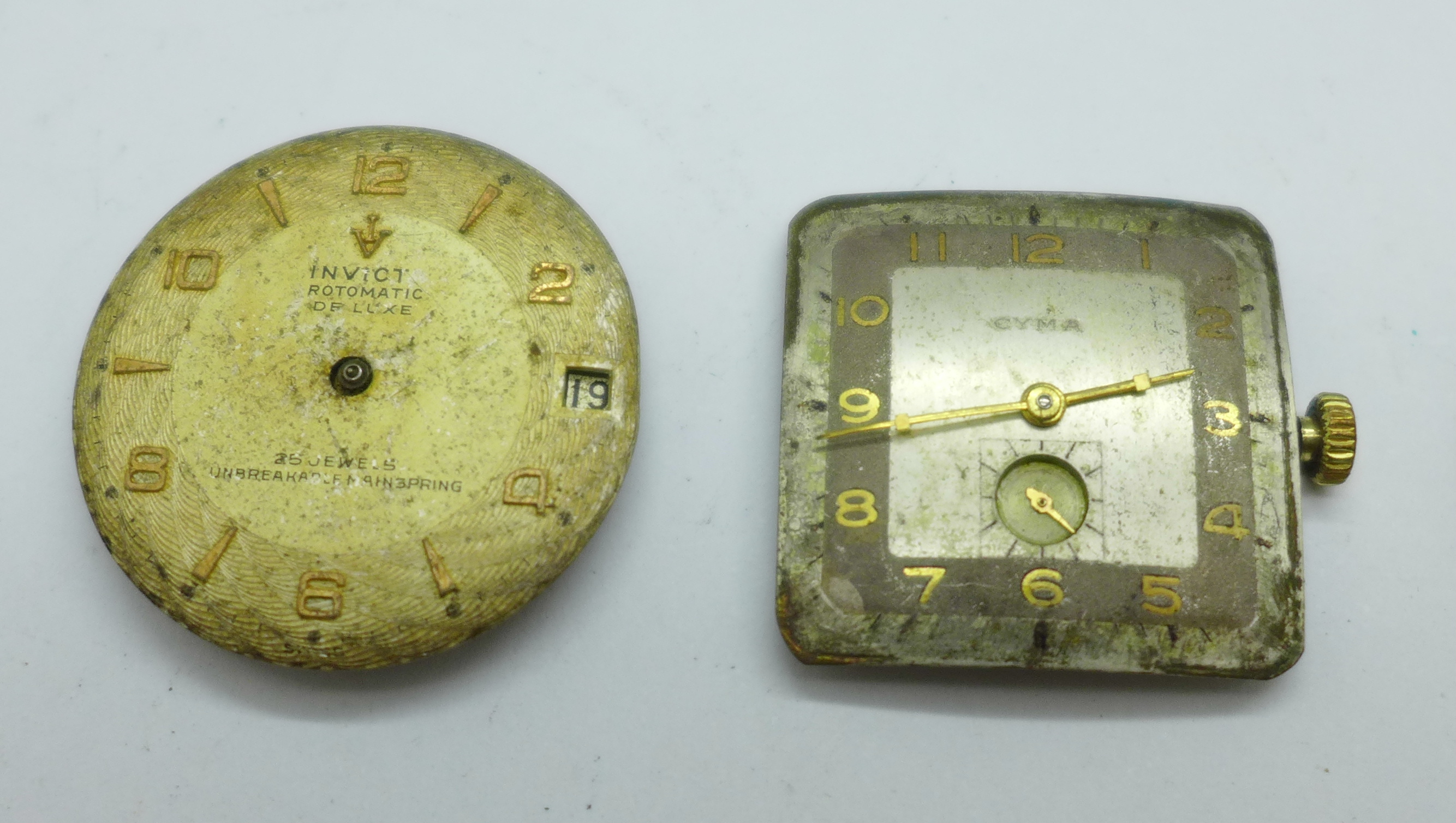 Four wristwatch movements; Buler, Bentley, Invicta and Cyma, a/f - Image 3 of 11