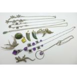 Silver and white metal jewellery, etc., including a Scottish silver and millefiori pendant and three